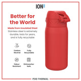 ION8 Leak Proof Thermal Steel Water Bottle, Insulated, Red, 320ml (11oz)