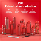 ION8 Leak Proof Thermal Steel Water Bottle, Insulated, Red, 320ml (11oz)