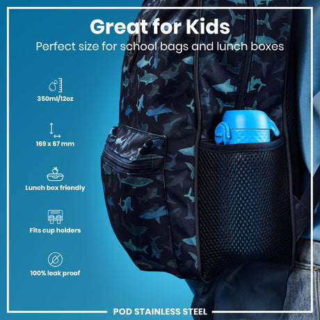 ION8 Leak Proof Water Bottle, Stainless Steel, Blue, 400ml (13oz)