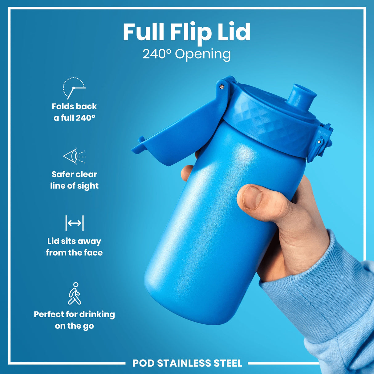 ION8 Leak Proof Water Bottle, Stainless Steel, Blue, 400ml (13oz)