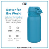 ION8 Leak Proof Water Bottle, Stainless Steel, Blue, 400ml (13oz)