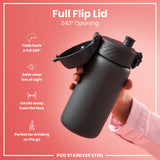 ION8 Leak Proof Water Bottle, Stainless Steel, Grey, 400ml (13oz)