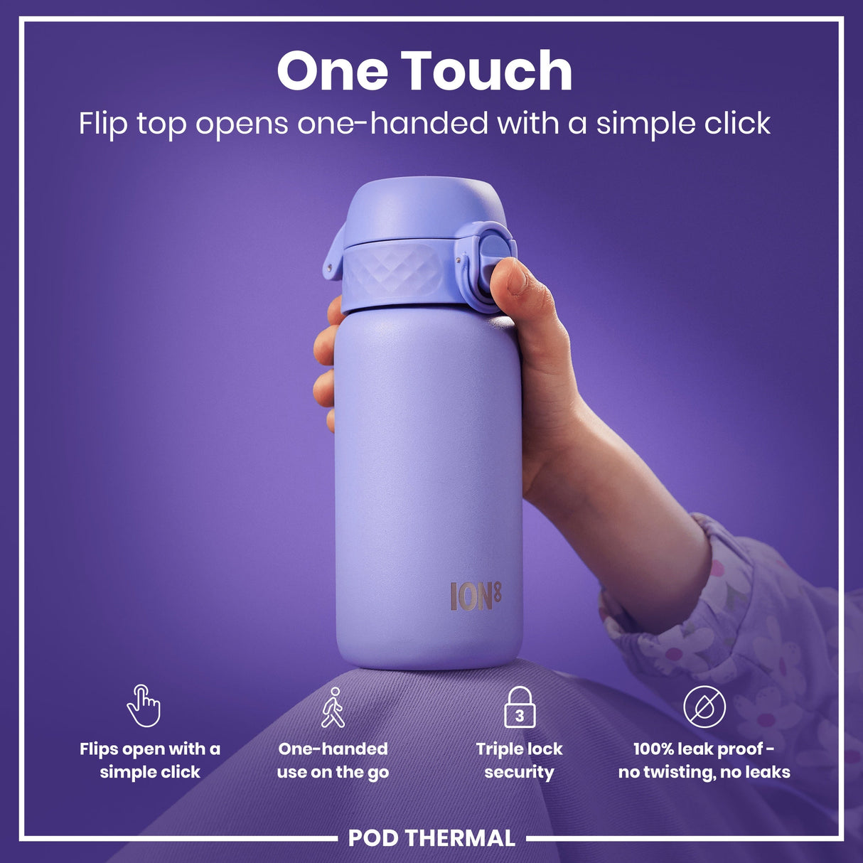 ION8 Leak Proof Thermal Steel Water Bottle, Insulated, Light Purple, 320ml (11oz)