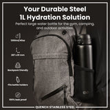 ION8 Leak Proof 1 Litre Water Bottle, Stainless Steel, Black, 1L