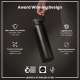 ION8 Leak Proof 1 Litre Water Bottle, Stainless Steel, Black, 1L