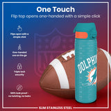 ION8 Leak Proof NFL Water Bottle, Stainless Steel, Miami Dolphins, 600ml (20oz)