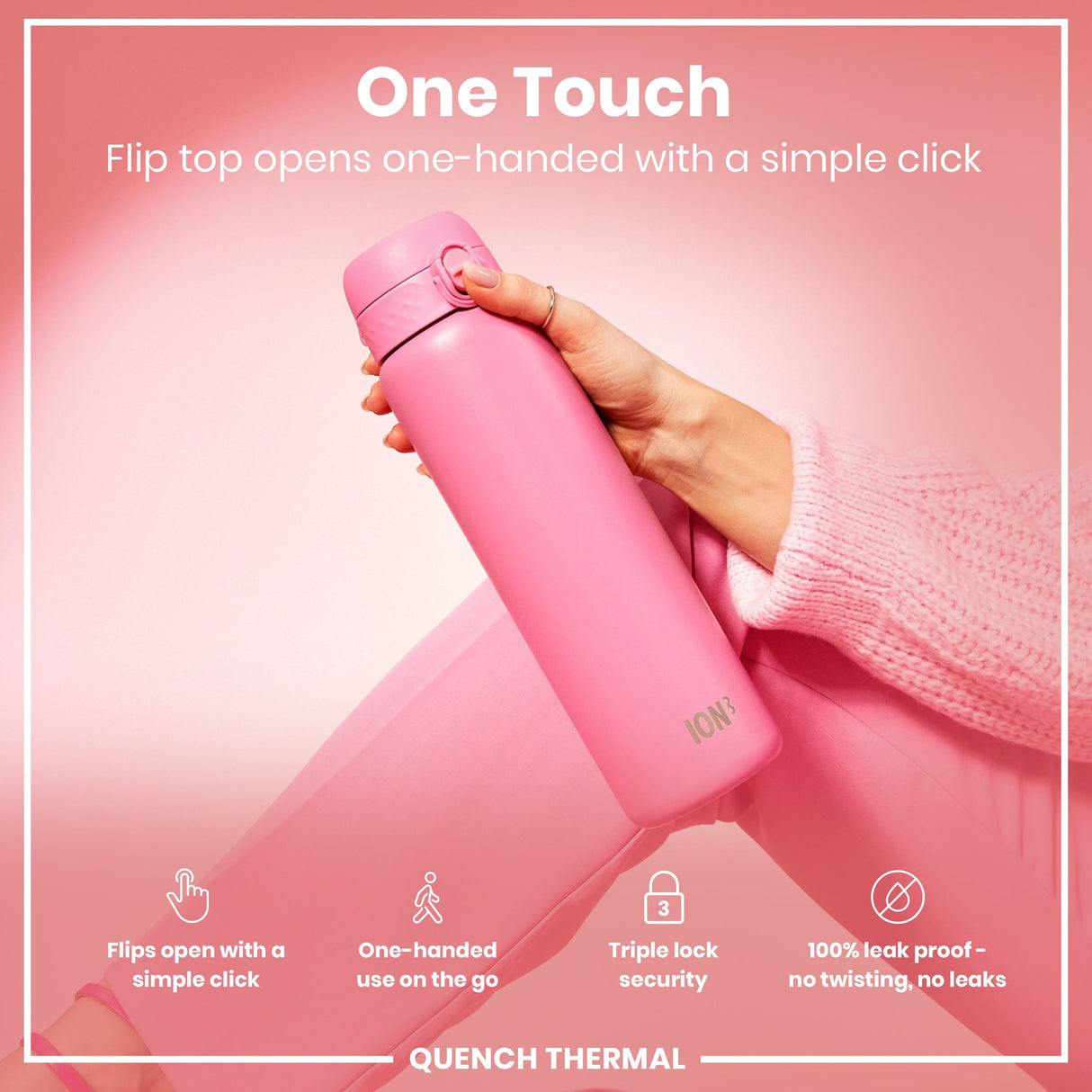 ION8 Leak Proof 1 Litre Thermal Water Bottle, Insulated, Rose Bloom, 1L