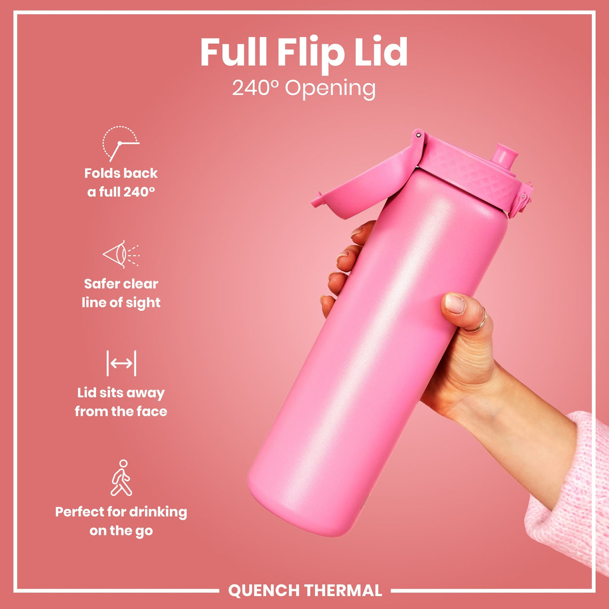 ION8 Leak Proof 1 Litre Thermal Water Bottle, Insulated, Rose Bloom, 1L