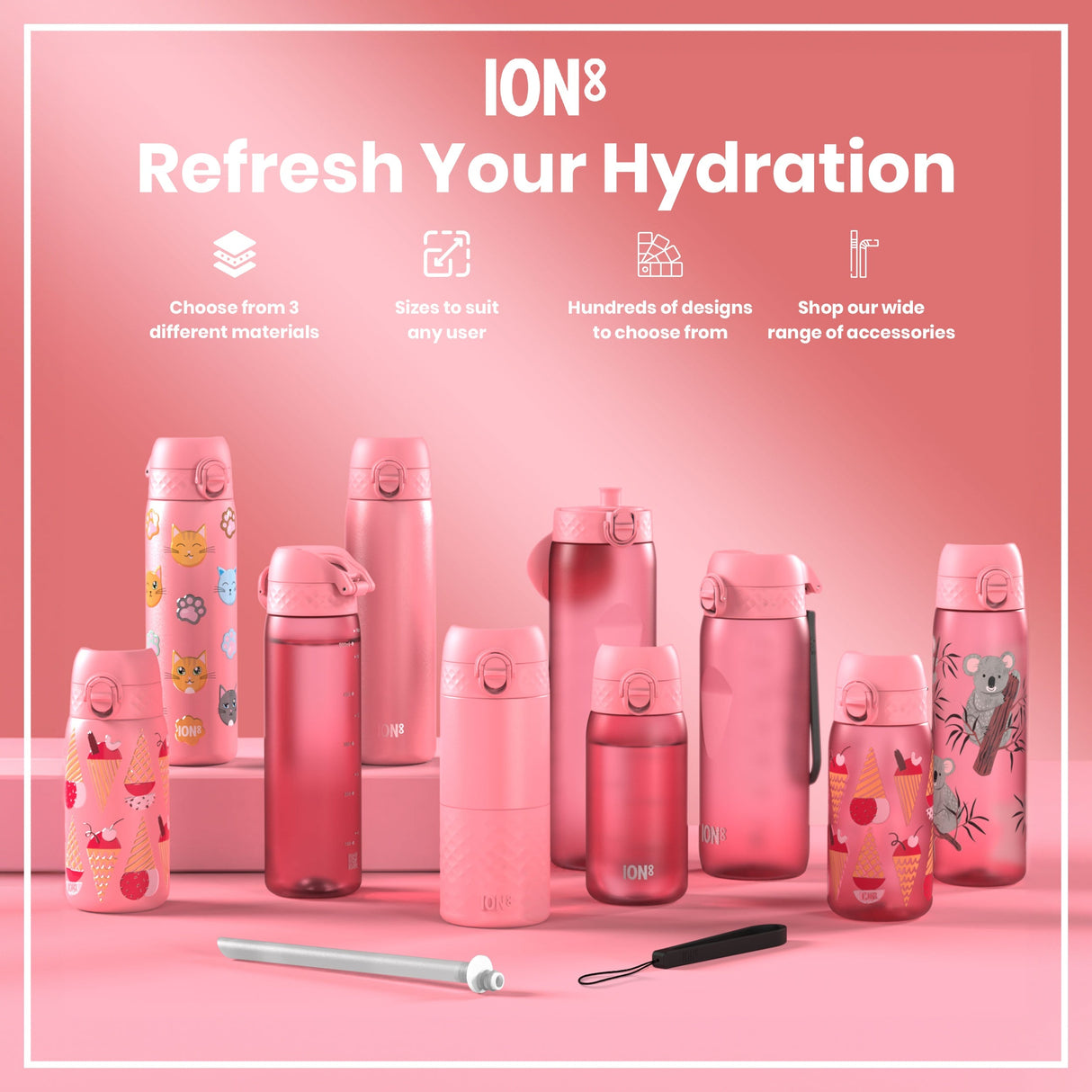 ION8 Leak Proof 1 Litre Thermal Water Bottle, Insulated, Rose Bloom, 1L
