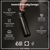 ION8 Leak Proof Slim Thermal Steel Water Bottle, Insulated, Black, 500ml (17oz)