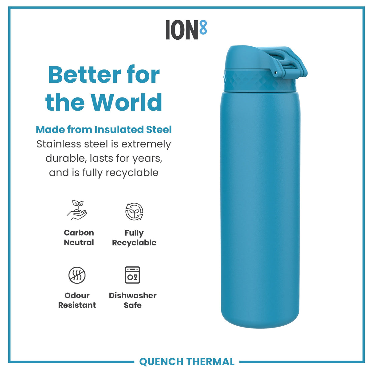 ION8 Leak Proof 1 Litre Thermal Water Bottle, Insulated, Blue