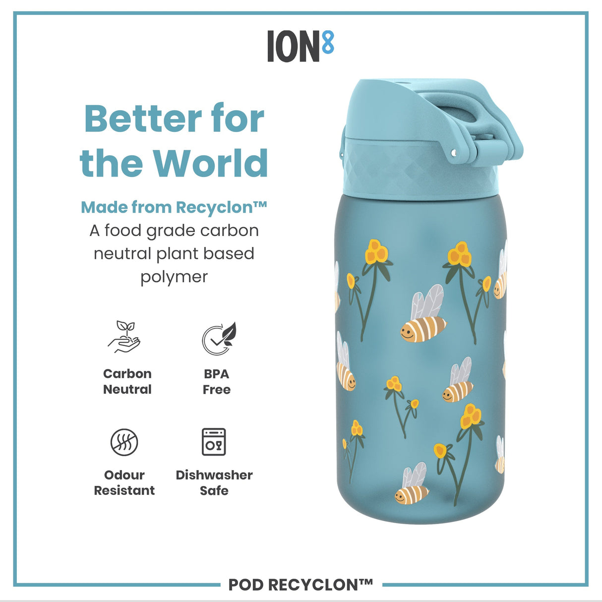 ION8 Leak Proof Kids' Water Bottle, Recyclon, Bumble Bees, 350ml (12oz)