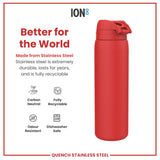 ION8 Leak Proof 1 Litre Water Bottle, Stainless Steel, Red, 1L