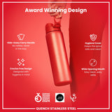 ION8 Leak Proof 1 Litre Water Bottle, Stainless Steel, Red, 1L
