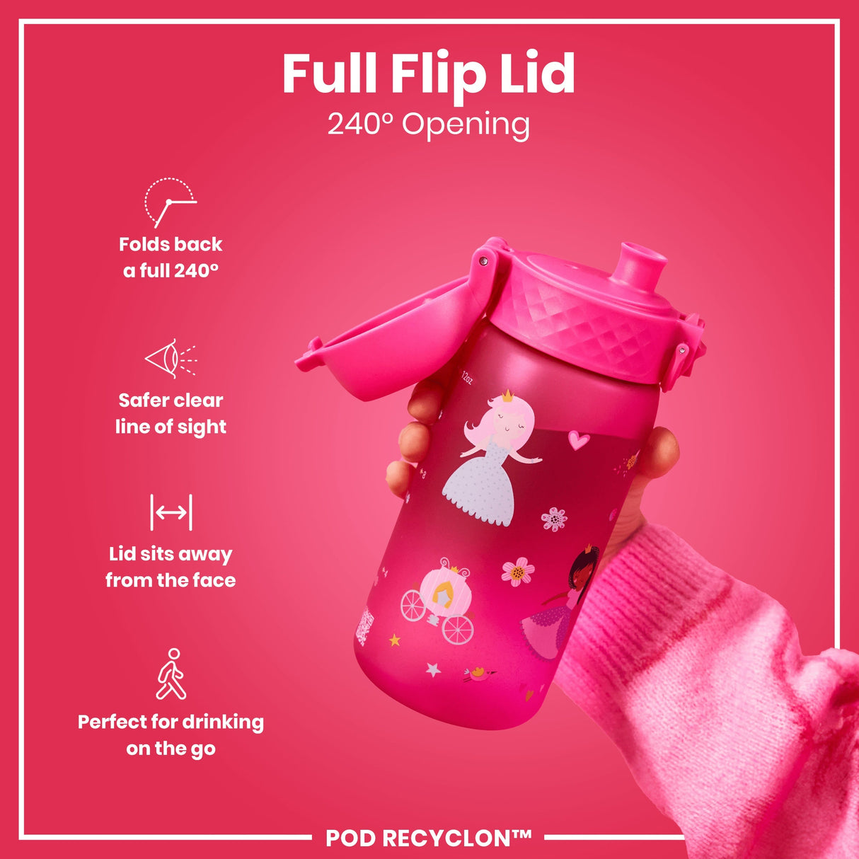 ION8 Leak Proof Kids Water Bottle, Recyclon, Princess, 350ml (12oz)