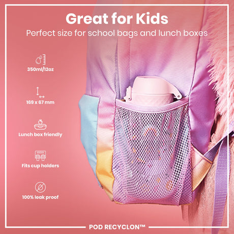 ION8 Leak Proof Kids Water Bottle, Recyclon, Unicorns, 350ml (12oz)