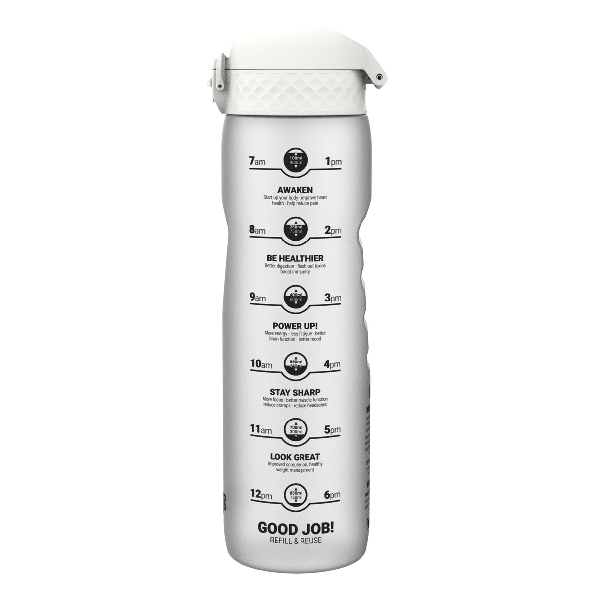 ION8 Leak Proof 1 Litre Water Bottle with Times to Drink, Recyclon, Ice, 1L