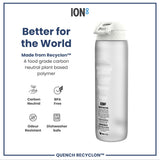 ION8 Leak Proof 1 Litre Water Bottle with Times to Drink, Recyclon, Ice, 1L