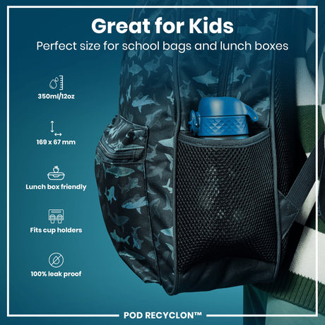 ION8 Leak Proof Kids Water Bottle, Recyclon, Space, 350ml (12oz)