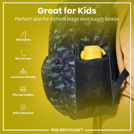 ION8 Leak Proof Kids Water Bottle, Recyclon, Dinosaur, 350ml (12oz)