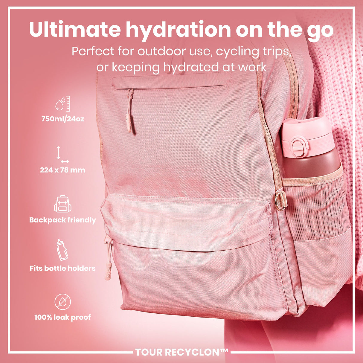 ION8 Bottle, Recyclon, Rose Quartz, 750ml