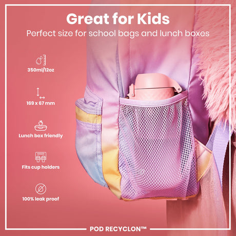 ION8 Leak Proof Kids Water Bottle, Recyclon, Rose Quartz, 350ml (12oz)