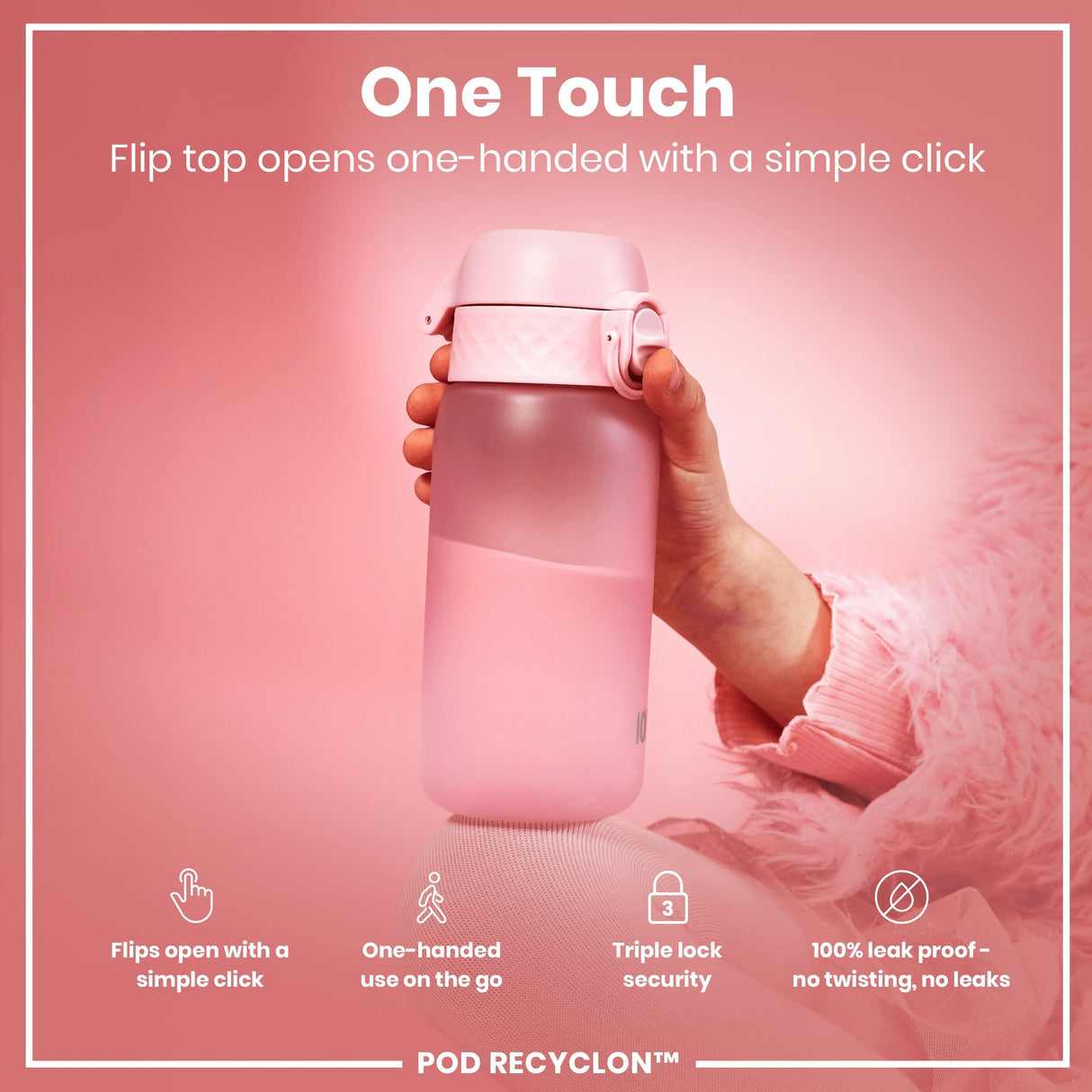 ION8 Leak Proof Kids Water Bottle, Recyclon, Rose Quartz, 350ml (12oz)