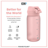 ION8 Leak Proof Kids Water Bottle, Recyclon, Rose Quartz, 350ml (12oz)