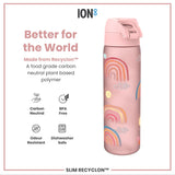 ION8 Leak Proof Slim Water Bottle, Recyclon, Rainbows, 500ml (18oz)