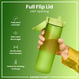 ION8 Leak Proof Slim Water Bottle, Recyclon, Green, 500ml (18oz)