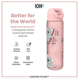 ION8 Leak Proof Slim Water Bottle, Recyclon, Koala, 500ml (18oz)