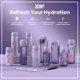 ION8 Leak Proof 1 Litre Water Bottle with Times to Drink, Recyclon, Blue & Pink, 1L