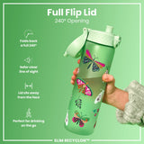 ION8 Leak Proof Slim Water Bottle, Recyclon, Wild Butterfly, 500ml (18oz)