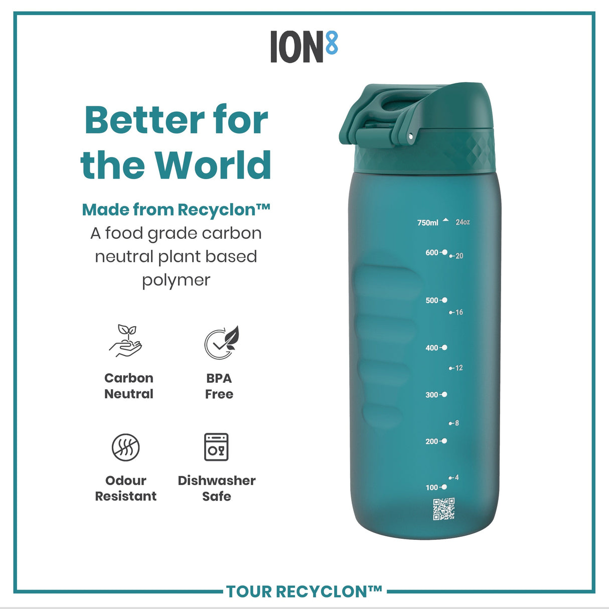 ION8 Bottle, Recyclon, Aqua, 750ml