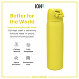 ION8 Leak Proof Slim Thermal Steel Water Bottle, Insulated, Yellow, 500ml (17oz)