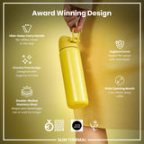 ION8 Leak Proof Slim Thermal Steel Water Bottle, Insulated, Yellow, 500ml (17oz)
