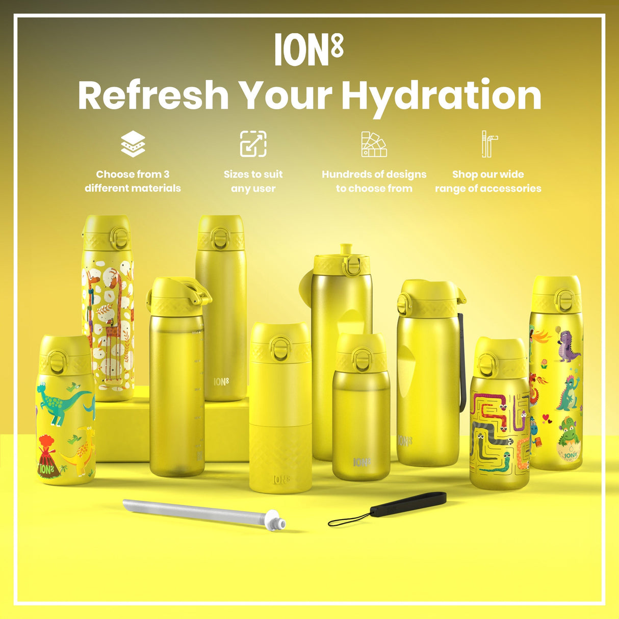 ION8 Leak Proof Slim Thermal Steel Water Bottle, Insulated, Yellow, 500ml (17oz)
