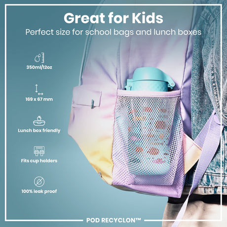 ION8 Leak Proof Kids Water Bottle, Recyclon, Fish, 350ml (12oz)