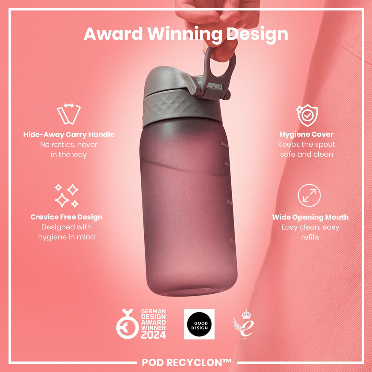 ION8 Leak Proof Kids Water Bottle, Recyclon, Grey, 350ml (12oz)