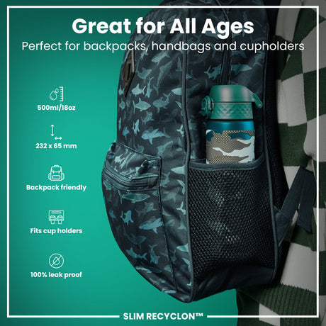 ION8 Leak Proof Slim Water Bottle, Recyclon, Camouflage, 500ml (18oz)