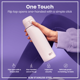 ION8 Leak Proof Slim Water Bottle, Stainless Steel, Lilac Dusk, 600ml (20oz)
