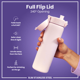 ION8 Leak Proof Slim Water Bottle, Stainless Steel, Lilac Dusk, 600ml (20oz)