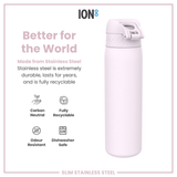 ION8 Leak Proof Slim Water Bottle, Stainless Steel, Lilac Dusk, 600ml (20oz)