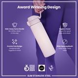 ION8 Leak Proof Slim Water Bottle, Stainless Steel, Lilac Dusk, 600ml (20oz)
