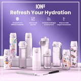 ION8 Leak Proof Slim Water Bottle, Stainless Steel, Lilac Dusk, 600ml (20oz)