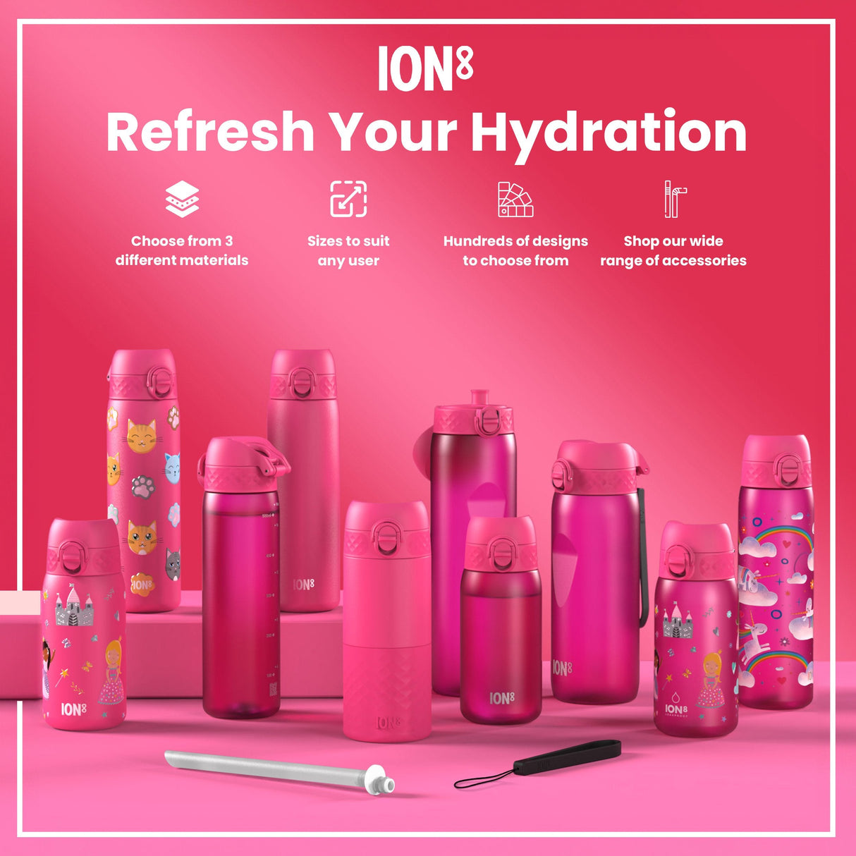 ION8 Leak Proof Kids Water Bottle, Recyclon, Kittens, 350ml (12oz)