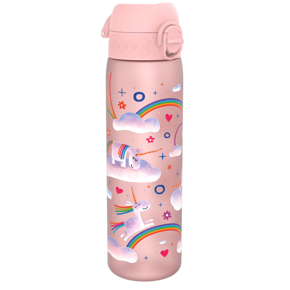 ION8 Leak Proof Slim Water Bottle, Recyclon, Unicorn Rainbows, 500ml (18oz)