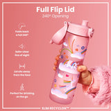 ION8 Leak Proof Slim Water Bottle, Recyclon, Unicorn Rainbows, 500ml (18oz)