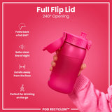 ION8 Leak Proof Kids Water Bottle, Recyclon, Pink, 350ml (12oz)