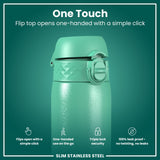 ION8 Leak Proof Slim Water Bottle, Stainless Steel, Teal, 600ml (20oz)